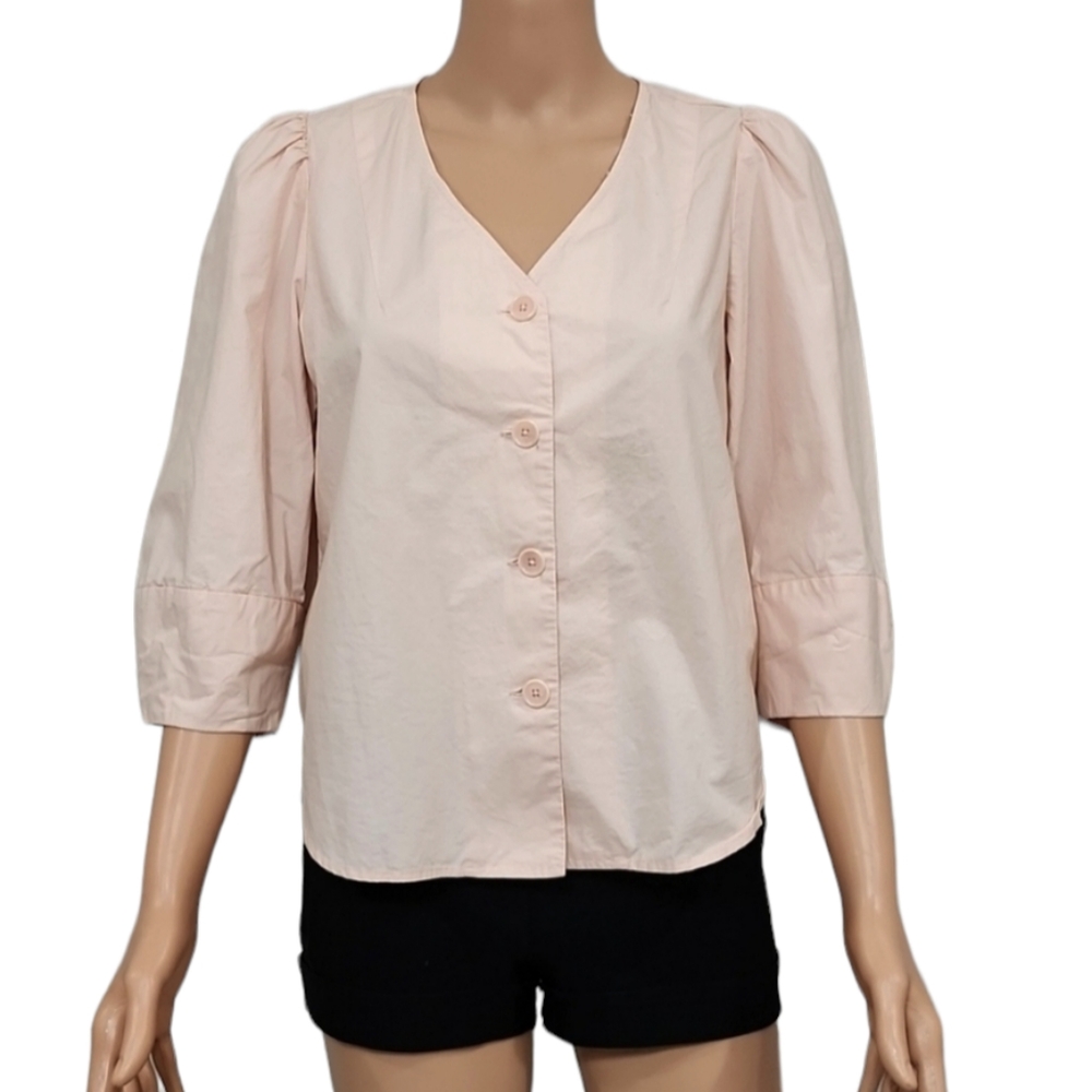 Apiece apart Peach women's top blouse buttons front 3/4 sleeve Cotton Size 0‎